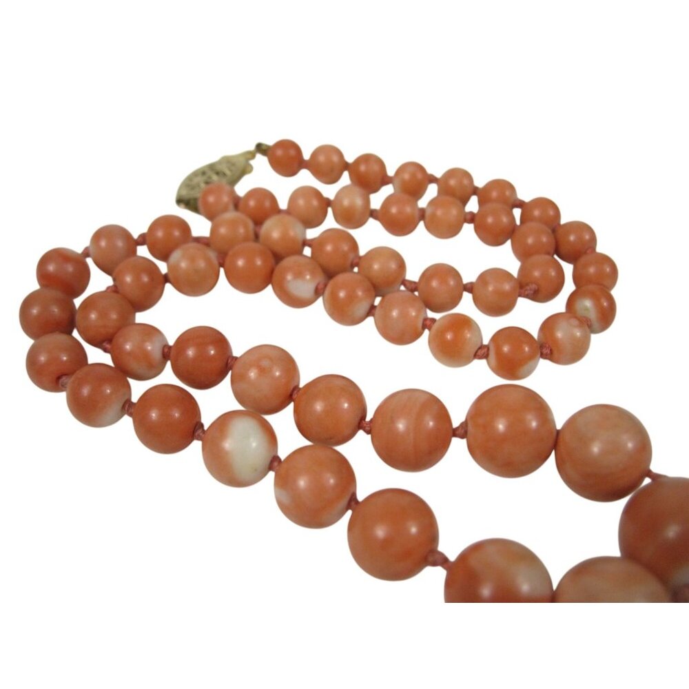 Vintage Angel Skin Coral Bead 13 mm Necklace Bead 14 K Platted Clasp 22 In - Picture 10 of 10